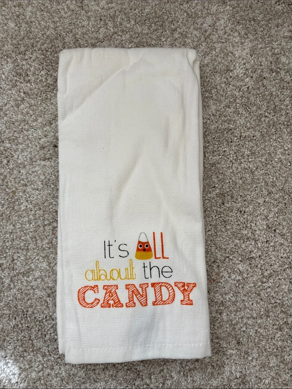 Embroidered 'It's All About The Candy' Kitchen Towel set- Cream